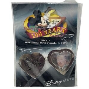 Disney 100 Years of Dreams Pin #77 Walt Disney Birth Lenticular Heart Locket